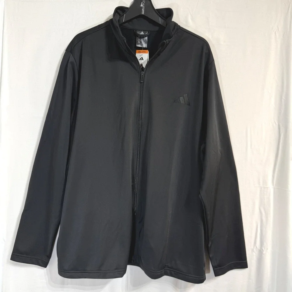 Adidas Men's XXL Tricot Track Jacket Black Full Zip Stand Collar Lightweight NWT